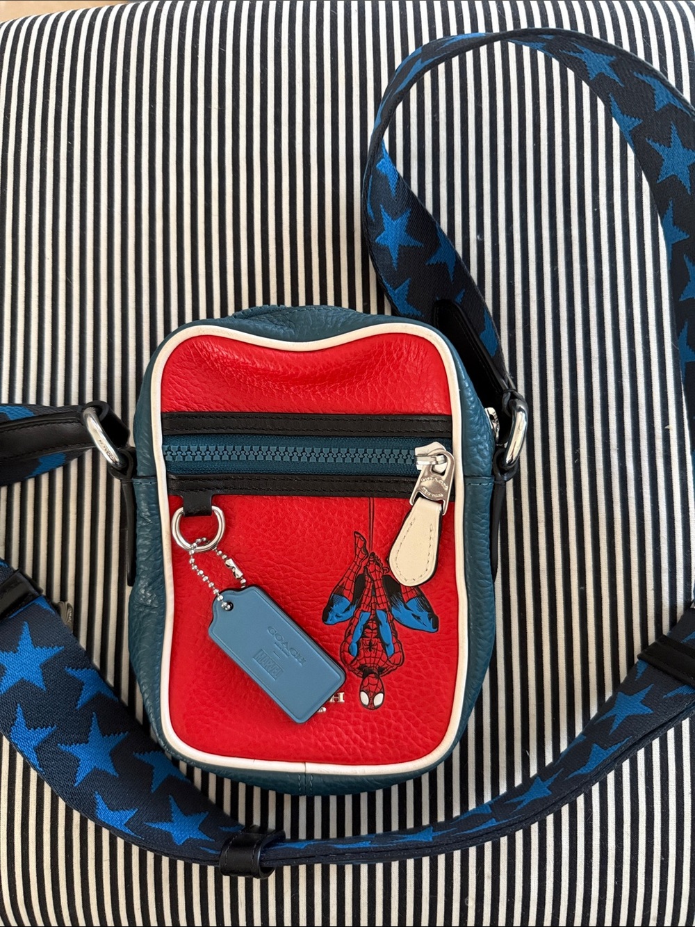 Coach Red & Blue Spider-Man Pebble Leather Crossbody